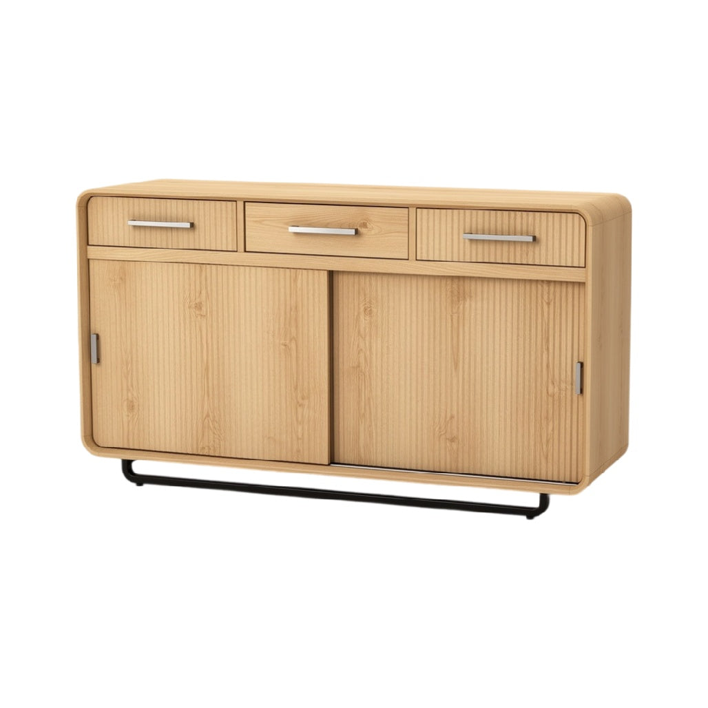 **Technische titel in het Nederlands: Moderne houten dressoirkast met schuifdeuren en lade**