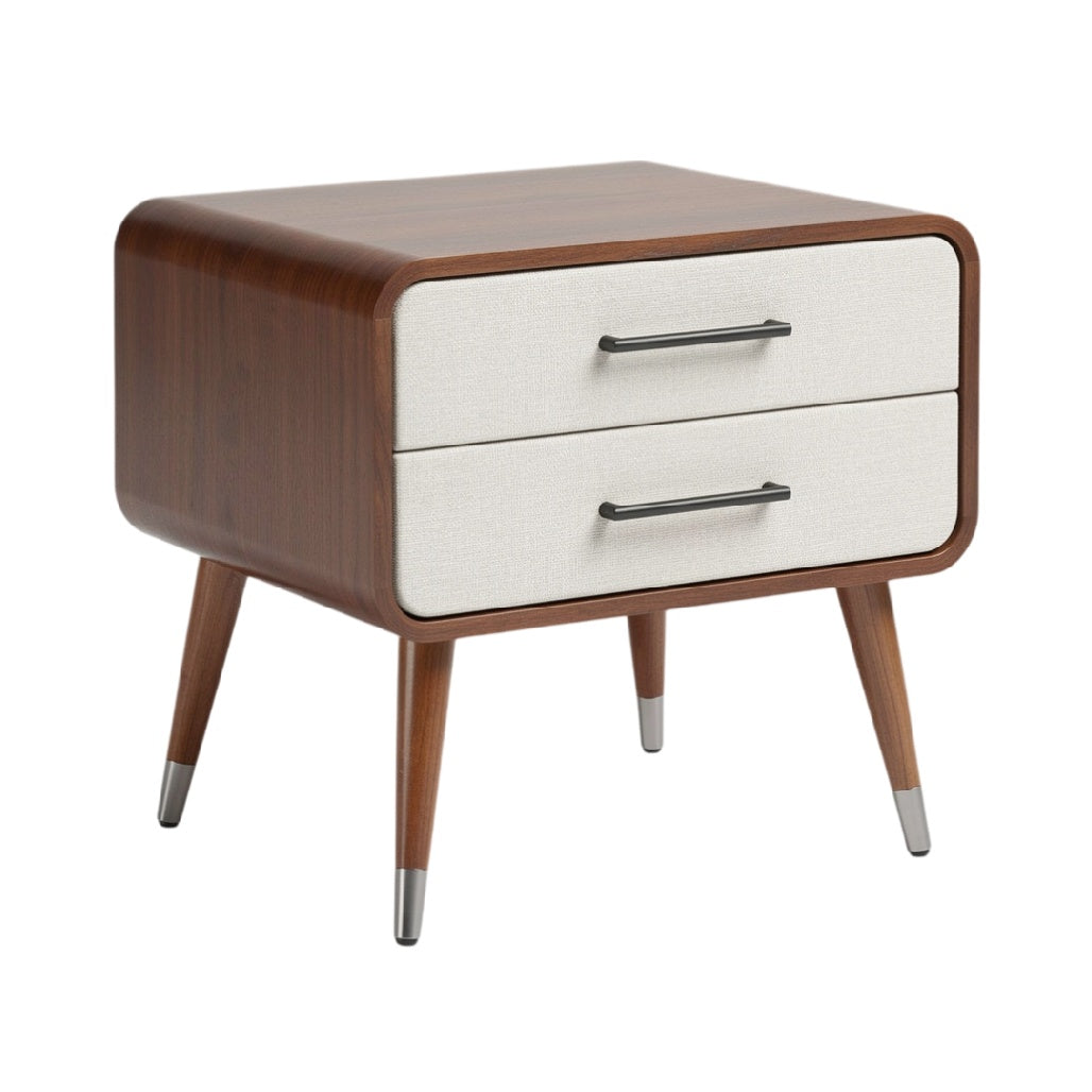 **Moderne nachtkast met twee lades en houten afwerking**